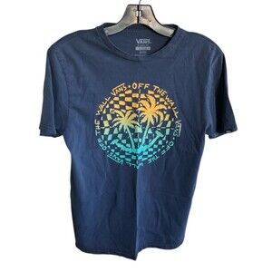 Vans Boy's Checker Palms T-Shirt Classic Fit Navy Size Large